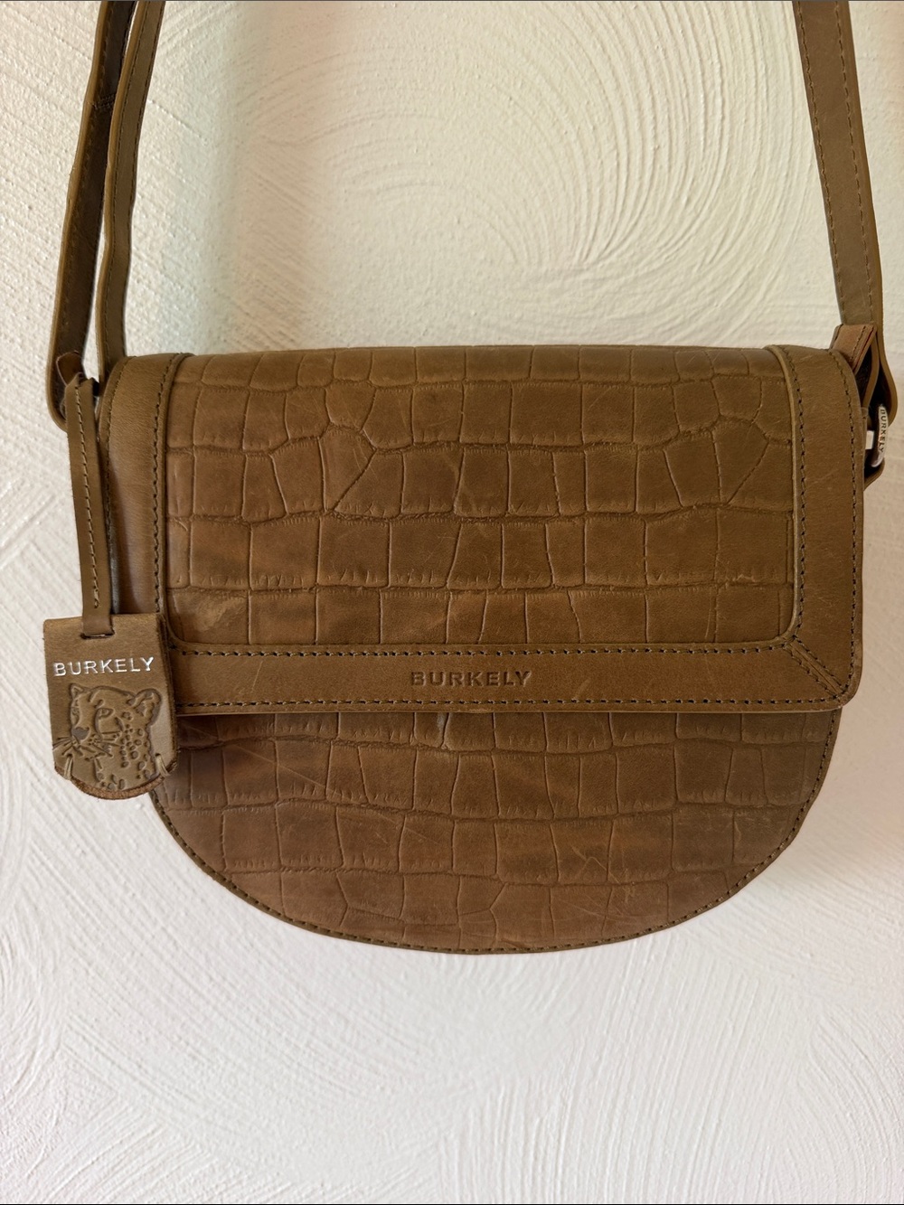 Burkely  Icon Ivy Halfmoon Croc-Embossed Leather Saddle Bag.